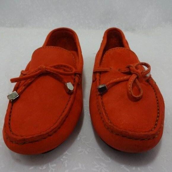 𝅺saks Fifth Avenue Women's Size 7B Moccasin Orange Suede Slip On Flat Shoes - Picture 3 of 7